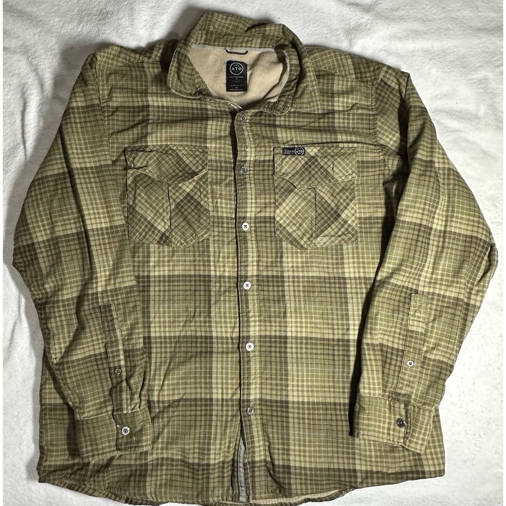 ATG x Wrangler All Terrain Gear Men's XL Green Brown Plaid Button Up Pockets